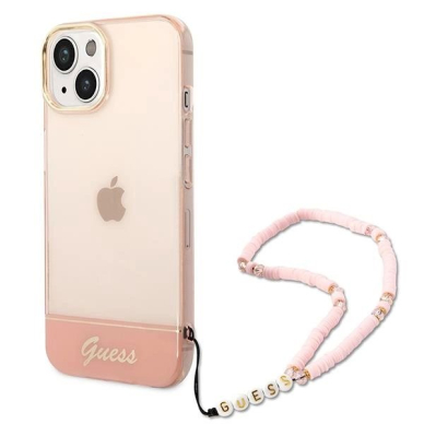 Originalus dėklas Guess GUHCP14MHGCOHP iPhone 14 Plus 6.7  rožinis/rožinis hardcase Translucent Pearl Strap