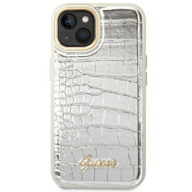 Originalus dėklas Guess GUHCP14MHGCRHS iPhone 14 Plus 6.7 sidabrinis hardcase Croco Collection 2