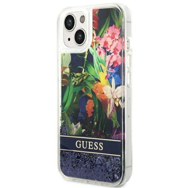 Originalus dėklas Guess GUHCP14MLFLSB iPhone 14 Plus 6.7 Mėlynas / Mėlynas hardcase Flower Liquid Glitter 1