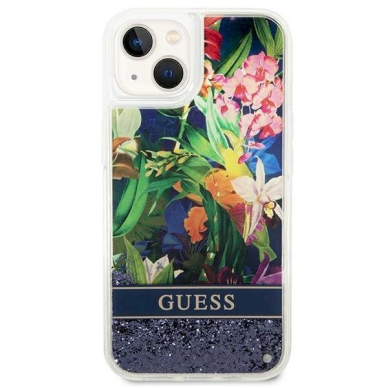 Originalus dėklas Guess GUHCP14MLFLSB iPhone 14 Plus 6.7 Mėlynas / Mėlynas hardcase Flower Liquid Glitter 2