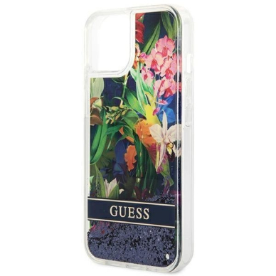 Originalus dėklas Guess GUHCP14MLFLSB iPhone 14 Plus 6.7 Mėlynas / Mėlynas hardcase Flower Liquid Glitter 5