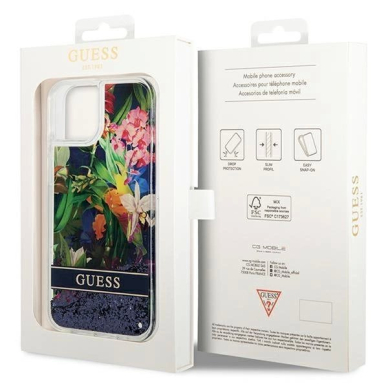 Originalus dėklas Guess GUHCP14MLFLSB iPhone 14 Plus 6.7 Mėlynas / Mėlynas hardcase Flower Liquid Glitter 7