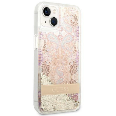 Originalus dėklas Guess GUHCP14MLFLSD iPhone 14 Plus 6.7  Auksinis hardcase Paisley Liquid Glitter 3