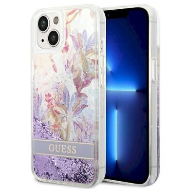 Originalus dėklas Guess GUHCP14MLFLSU iPhone 14 Plus 6.7 violetinis hardcase Flower Liquid Glitter