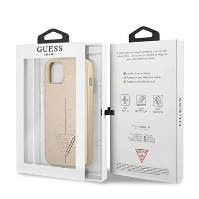 Originalus dėklas Guess GUHCP14MPSATLE iPhone 14 Plus 6.7  Kreminis hardcase SaffianoTriangle Logo 7