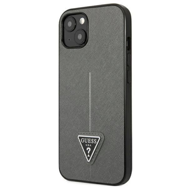 Originalus dėklas Guess GUHCP14MPSATLG iPhone 14 Plus 6.7 Sidabrinis hardcase SaffianoTriangle Logo 1