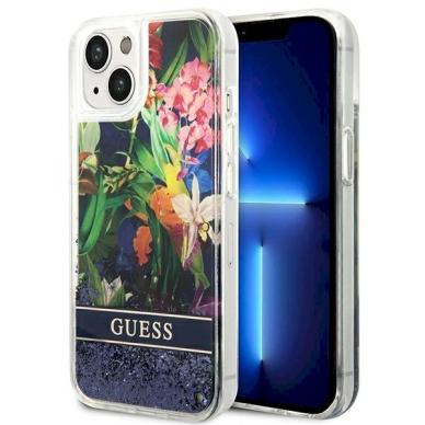 Originalus dėklas Guess GUHCP14SLFLSB iPhone 14 6.1 Mėlynas / Mėlynas hardcase Flower Liquid Glitter