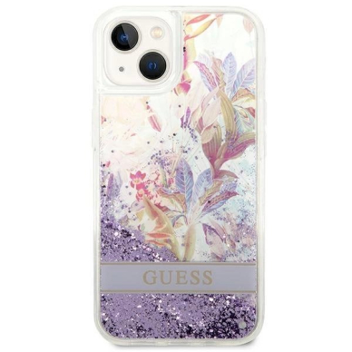 Originalus dėklas Guess GUHCP14SLFLSU iPhone 14 6.1 violetinis hardcase Flower Liquid Glitter 2