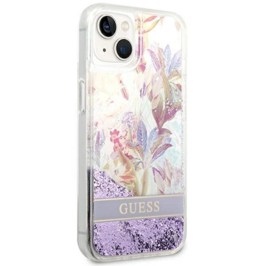 Originalus dėklas Guess GUHCP14SLFLSU iPhone 14 6.1 violetinis hardcase Flower Liquid Glitter 3