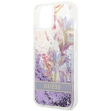 Originalus dėklas Guess GUHCP14SLFLSU iPhone 14 6.1 violetinis hardcase Flower Liquid Glitter 5