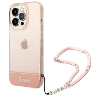 Originalus dėklas Guess GUHCP14XHGCOHP iPhone 14 Pro Max 6.7  rožinis/rožinis hardcase Translucent Pearl Strap