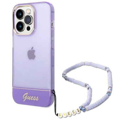 Originalus dėklas Guess GUHCP14XHGCOHU iPhone 14 Pro Max 6.7  Violetinis hardcase Translucent Pearl Strap