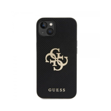 Originalus dėklas Guess GUHCP15SPSP4LGK iPhone 15 6.1  Juodas hardcase Leather Perforated 4G Glitter Logo