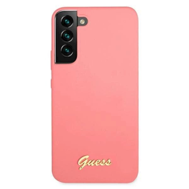 Originalus dėklas Guess GUHCS22MLSLMGFU S22+ S906 Rožinis hardcase Silicone Script Metal Logo 2