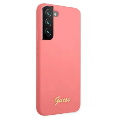 Originalus dėklas Guess GUHCS22MLSLMGFU S22+ S906 Rožinis hardcase Silicone Script Metal Logo 3