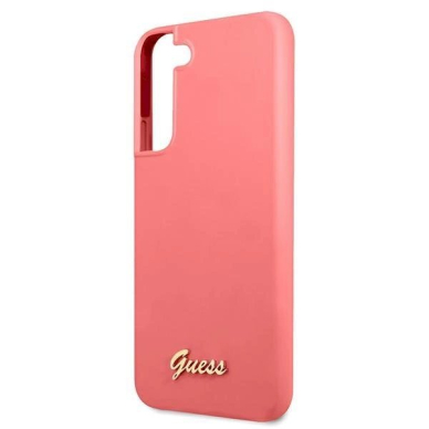 Originalus dėklas Guess GUHCS22MLSLMGFU S22+ S906 Rožinis hardcase Silicone Script Metal Logo 5