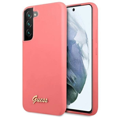 Originalus dėklas Guess GUHCS22MLSLMGFU S22+ S906 Rožinis hardcase Silicone Script Metal Logo