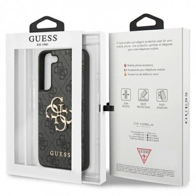 Originalus dėklas Guess GUHCS23S4GMGGR S23 S911 Pilkas hardcase 4G Big Metal Logo 4