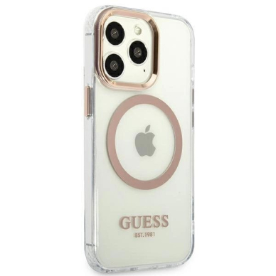 Originalus dėklas Guess GUHMP13LHTRMD iPhone 13 Pro / 13 6.1 gold / gold hard case Metal Outline Magsafe 3