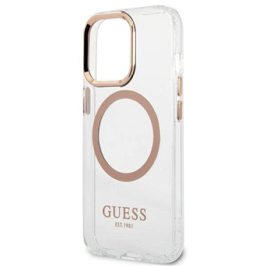 Originalus dėklas Guess GUHMP13LHTRMD iPhone 13 Pro / 13 6.1 gold / gold hard case Metal Outline Magsafe 5