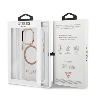 Originalus dėklas Guess GUHMP13LHTRMD iPhone 13 Pro / 13 6.1 gold / gold hard case Metal Outline Magsafe 7