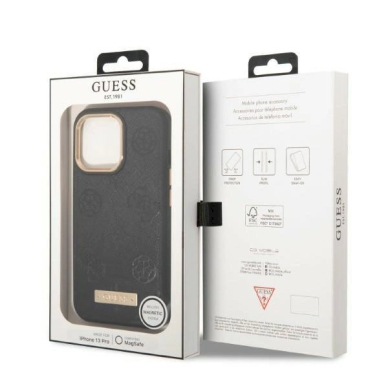 Originalus dėklas Guess GUHMP13LSAPSTK iPhone 13 Pro / 13 6.1  Juodas hardcase Peony Logo Plate MagSafe 7