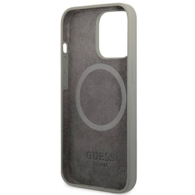 Originalus dėklas Guess GUHMP13LSPLG iPhone 13 Pro / 13 6.1  Pilkas hard case Silicone Logo Plate MagSafe 6