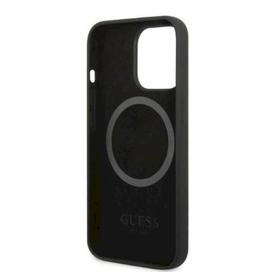 Originalus dėklas Guess GUHMP13LSPLK iPhone 13 Pro / 13 6.1  Juodas hard case Silicone Logo Plate MagSafe 6