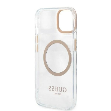 Originalus dėklas Guess GUHMP13MHTRMD iPhone 13 6.1 auksinis hard case Metal Outline Magsafe 6