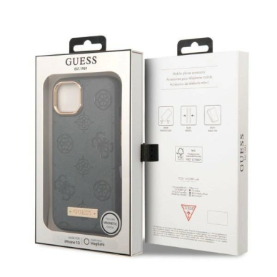 Originalus dėklas Guess GUHMP13MSAPSTG iPhone 13 6.1  Pilkas hardcase Peony Logo Plate MagSafe 7