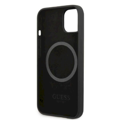 Originalus dėklas Guess GUHMP13MSPLK iPhone 13 6.1  Juodas hard case Silicone Logo Plate MagSafe 6