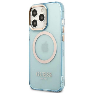 Originalus dėklas Guess GUHMP13XHTCMB iPhone 13 Pro Max 6.7  Mėlynas/Mėlynas hard case Gold Outline Translucent MagSafe 1