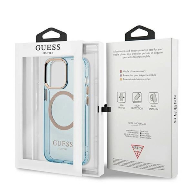 Originalus dėklas Guess GUHMP13XHTCMB iPhone 13 Pro Max 6.7  Mėlynas/Mėlynas hard case Gold Outline Translucent MagSafe 7