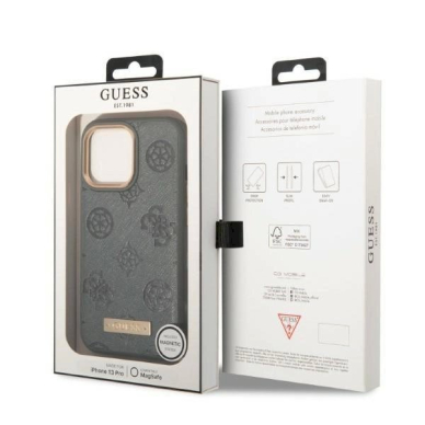 Originalus dėklas Guess GUHMP13XSAPSTG iPhone 13 Pro Max 6.7  Pilkas hardcase Peony Logo Plate MagSafe 7