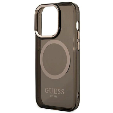 Originalus dėklas Guess GUHMP14LHTCMK iPhone 14 Pro 6.1  Juodas hard case Gold Outline Translucent MagSafe 5