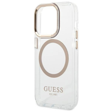 Originalus dėklas Guess GUHMP14LHTRMD iPhone 14 Pro 6.1 Auksinis hard case Metal Outline Magsafe 5