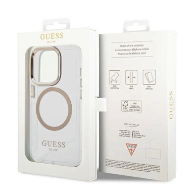 Originalus dėklas Guess GUHMP14LHTRMD iPhone 14 Pro 6.1 Auksinis hard case Metal Outline Magsafe 7