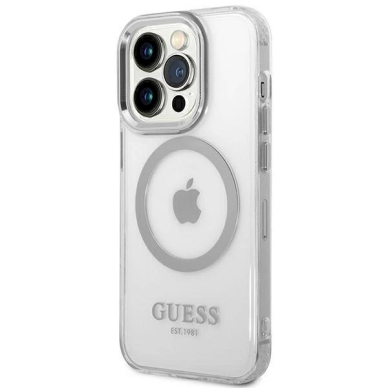 Originalus dėklas Guess GUHMP14LHTRMS iPhone 14 Pro 6.1  sidabrinis hard case Metal Outline Magsafe 1