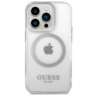 Originalus dėklas Guess GUHMP14LHTRMS iPhone 14 Pro 6.1  sidabrinis hard case Metal Outline Magsafe 2