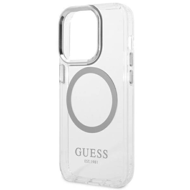 Originalus dėklas Guess GUHMP14LHTRMS iPhone 14 Pro 6.1  sidabrinis hard case Metal Outline Magsafe 5