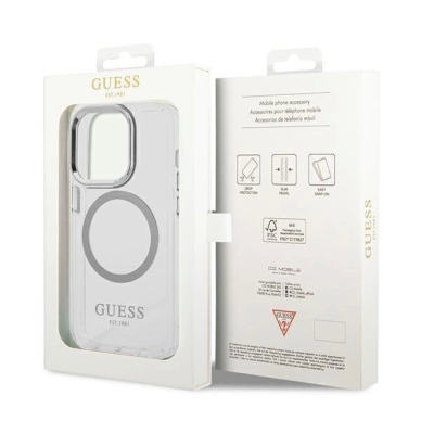 Originalus dėklas Guess GUHMP14LHTRMS iPhone 14 Pro 6.1  sidabrinis hard case Metal Outline Magsafe 7