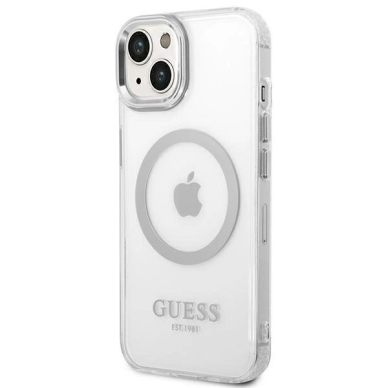 Originalus dėklas Guess GUHMP14MHTRMS iPhone 14 Plus 6.7  sidabrinis hard case Metal Outline Magsafe 1