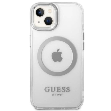 Originalus dėklas Guess GUHMP14MHTRMS iPhone 14 Plus 6.7  sidabrinis hard case Metal Outline Magsafe 2