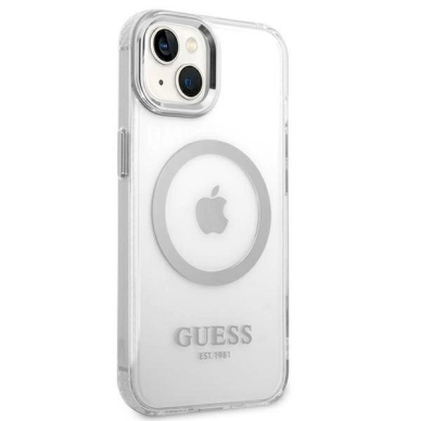 Originalus dėklas Guess GUHMP14MHTRMS iPhone 14 Plus 6.7  sidabrinis hard case Metal Outline Magsafe 3