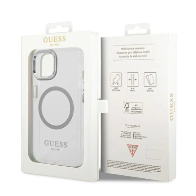 Originalus dėklas Guess GUHMP14MHTRMS iPhone 14 Plus 6.7  sidabrinis hard case Metal Outline Magsafe 7