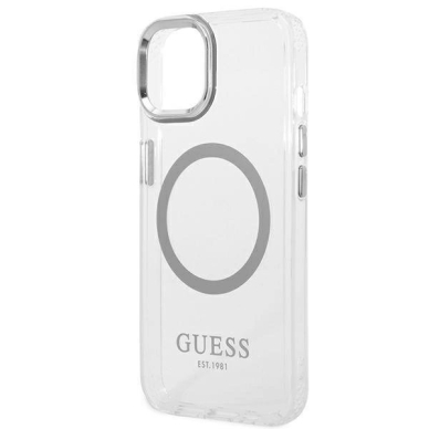 Originalus dėklas Guess GUHMP14SHTRMS iPhone 14 6.1  sidabrinis hard case Metal Outline Magsafe 5