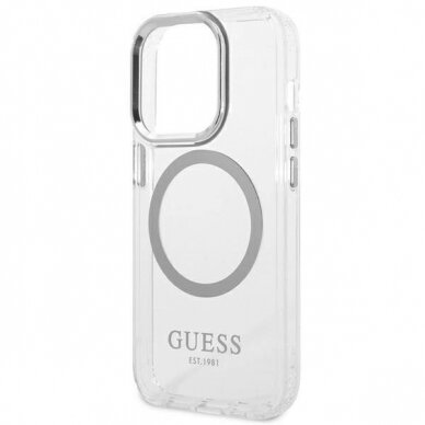 Originalus dėklas Guess GUHMP14XHTRMS iPhone 14 Pro Max 6.7  sidabrinis hard case Metal Outline Magsafe 5