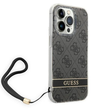 Originalus dėklas Guess GUOHCP14LH4STK iPhone 14 Pro 6.1 Juodas hardcase 4G Print Strap 2