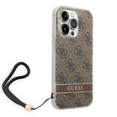 Originalus dėklas Guess GUOHCP14LH4STW iPhone 14 Pro 6.1 Rudas / Rudas hardcase 4G Print Strap 2