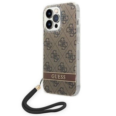 Originalus dėklas Guess GUOHCP14LH4STW iPhone 14 Pro 6.1 Rudas / Rudas hardcase 4G Print Strap